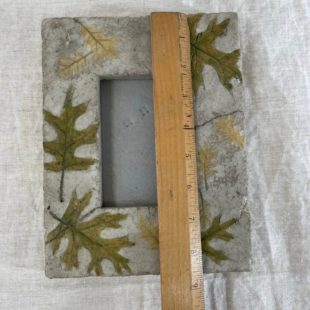 Pressed Leaf Stone Picture Frame 3x5 Tabletop Hanging Whimsygoth Decor 90s